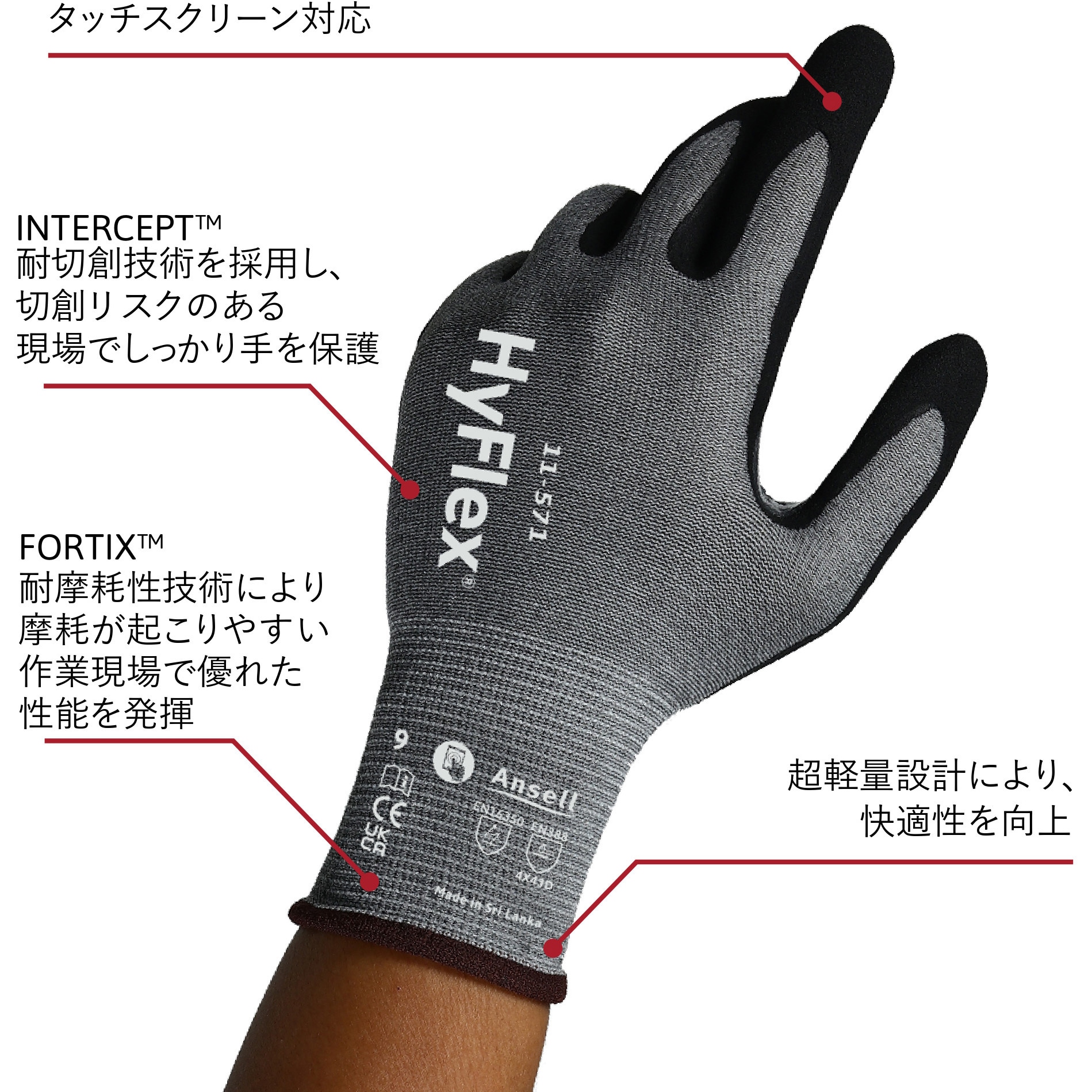 11-571-10 耐切創・静電気対策手袋 ハイフレックス 11-571 アンセル 15