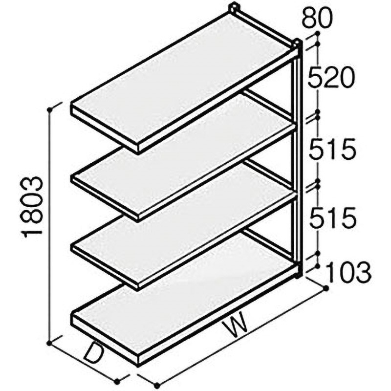 ERL-16334-0 軽中量ボルトレスRL型 150kg＜配送時組立サービス付＞ イトーキ 連増タイプ グレー色 4段 高さ1800mm  ERL-16334-0