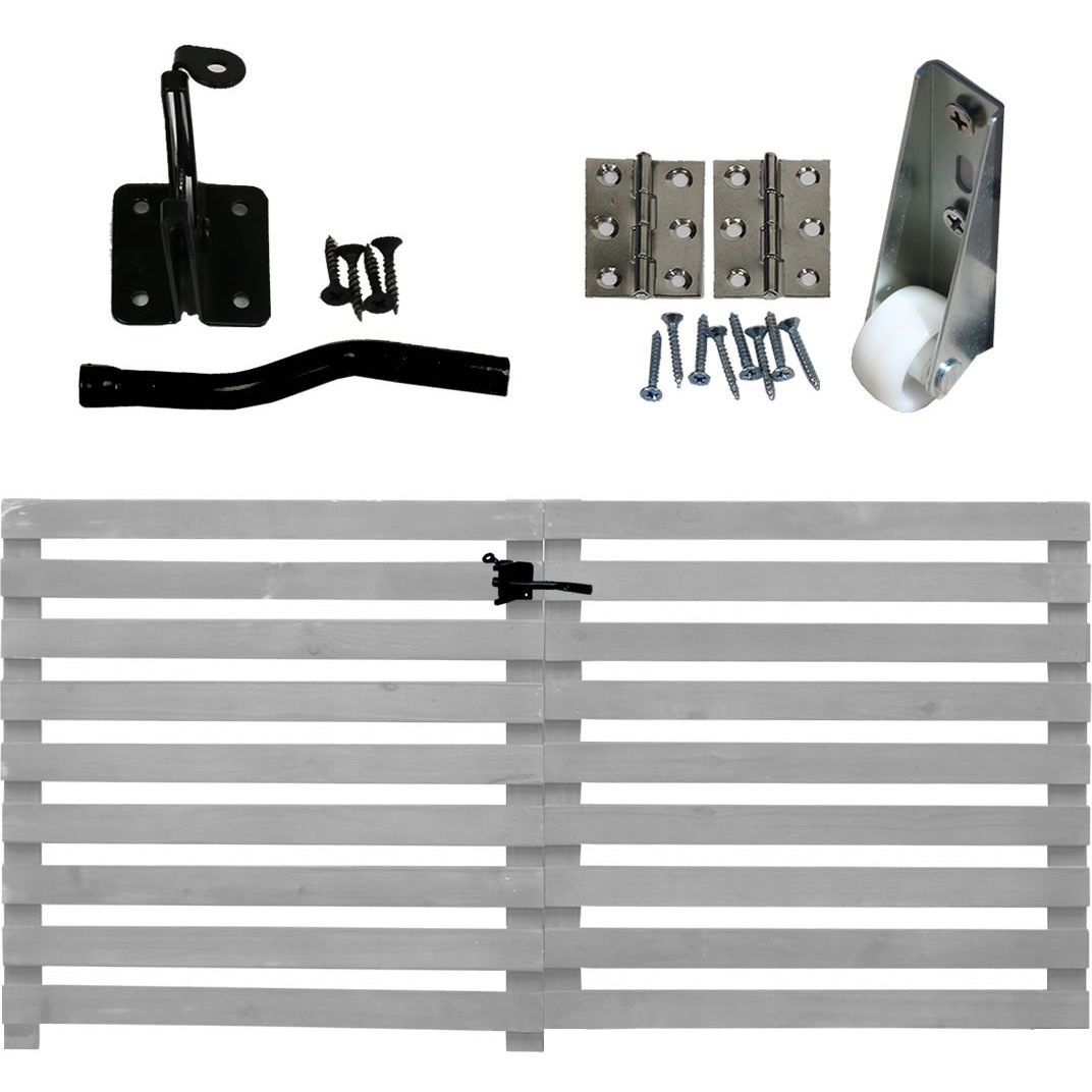 WF-YKG-GRY 折り畳めるウッドフェンスゲートセット(横ボーダー) 住まいスタイル 幅1420mm奥行24mm高さ710mm  WF-YKG-GRY