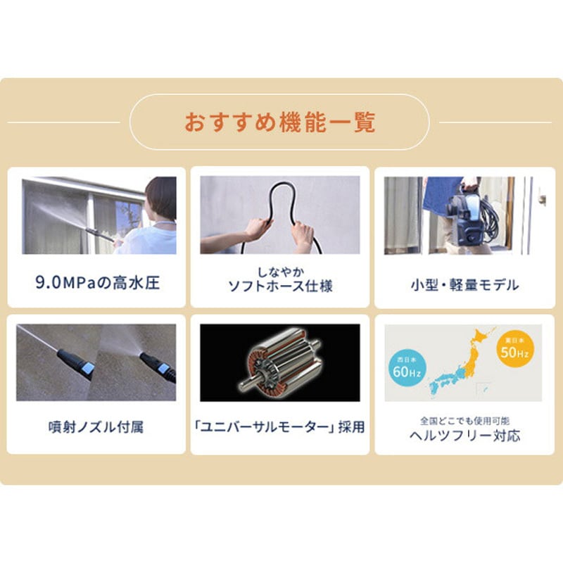 ZHPA-129(BG)+WSH500 高圧洗浄機 家庭用 洗車機 強力噴射 9MPa YAMAZEN