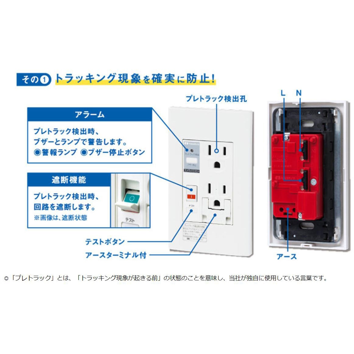 PTCL-BA20SE プレトラックコンセント(樹脂プレート・簡易耐火枠付