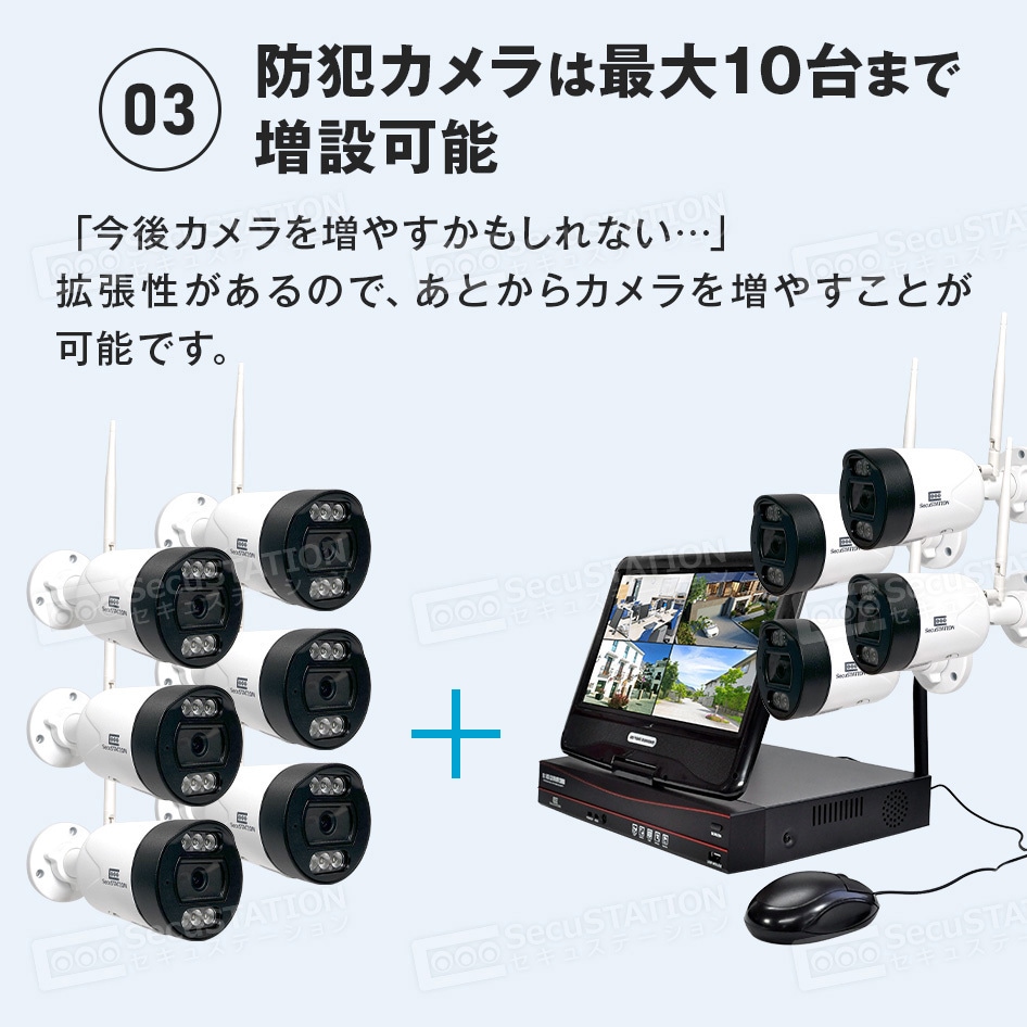 SecuSTATION 防犯カメラセット家庭用ワイヤレス モニター 一体型 SecuSTATION 防犯カメラ 屋外 セット 家庭用 ワイヤレス wifi