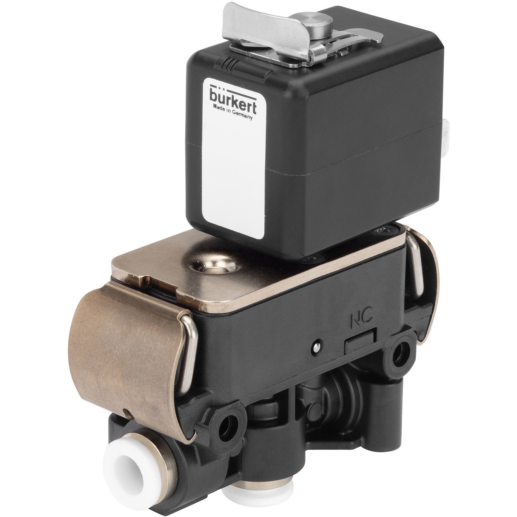 ID-20024085 「簡易メンテナンス」 水、ガス、多種の流体を制御可能なロッカー式電磁弁 Type7017 Burkert(ビュルケルト) 3ポート 材質(ボディ)PPS 材質(シール)FKM+EPDM 接続口径(プッシュイン)6mm  ID-20024085
