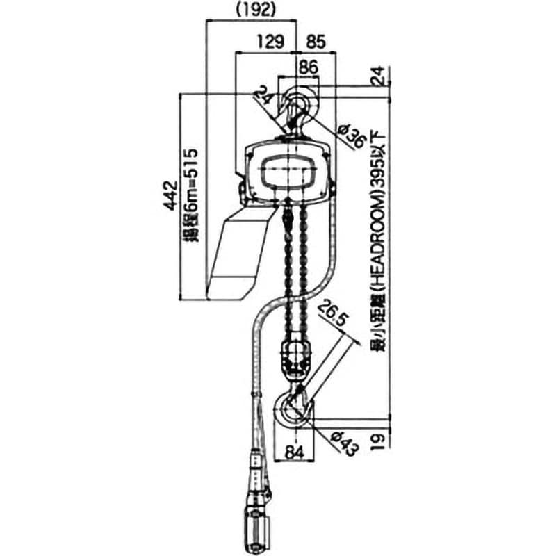 αシリーズ 単相100V用懸垂式小型電気チェーンブロック一速型 揚程6m 荷重0.5t AS-05-6