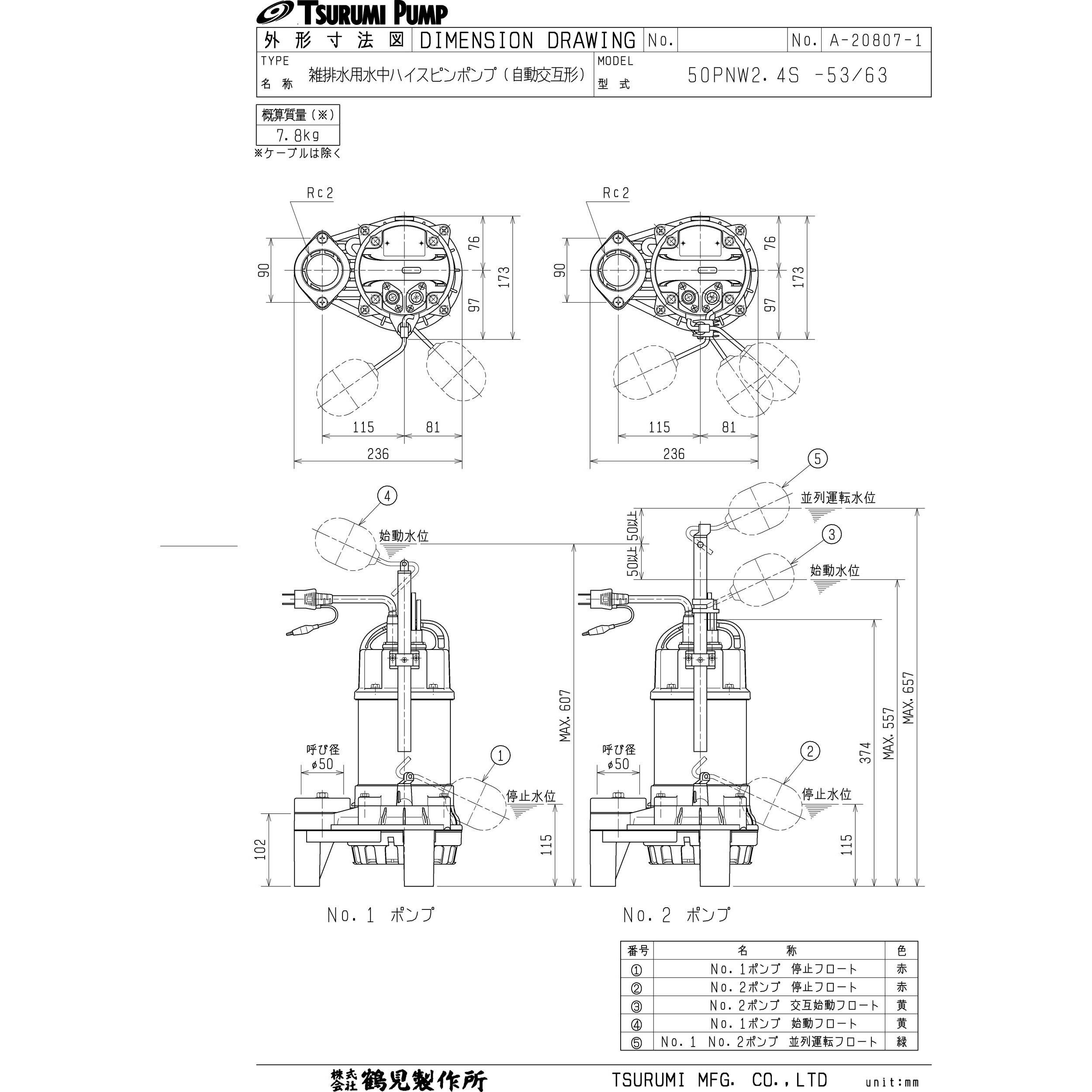 50PNW2.4S 雑排水用水中ハイスピンポンプ (バンクスシリーズ) PN型