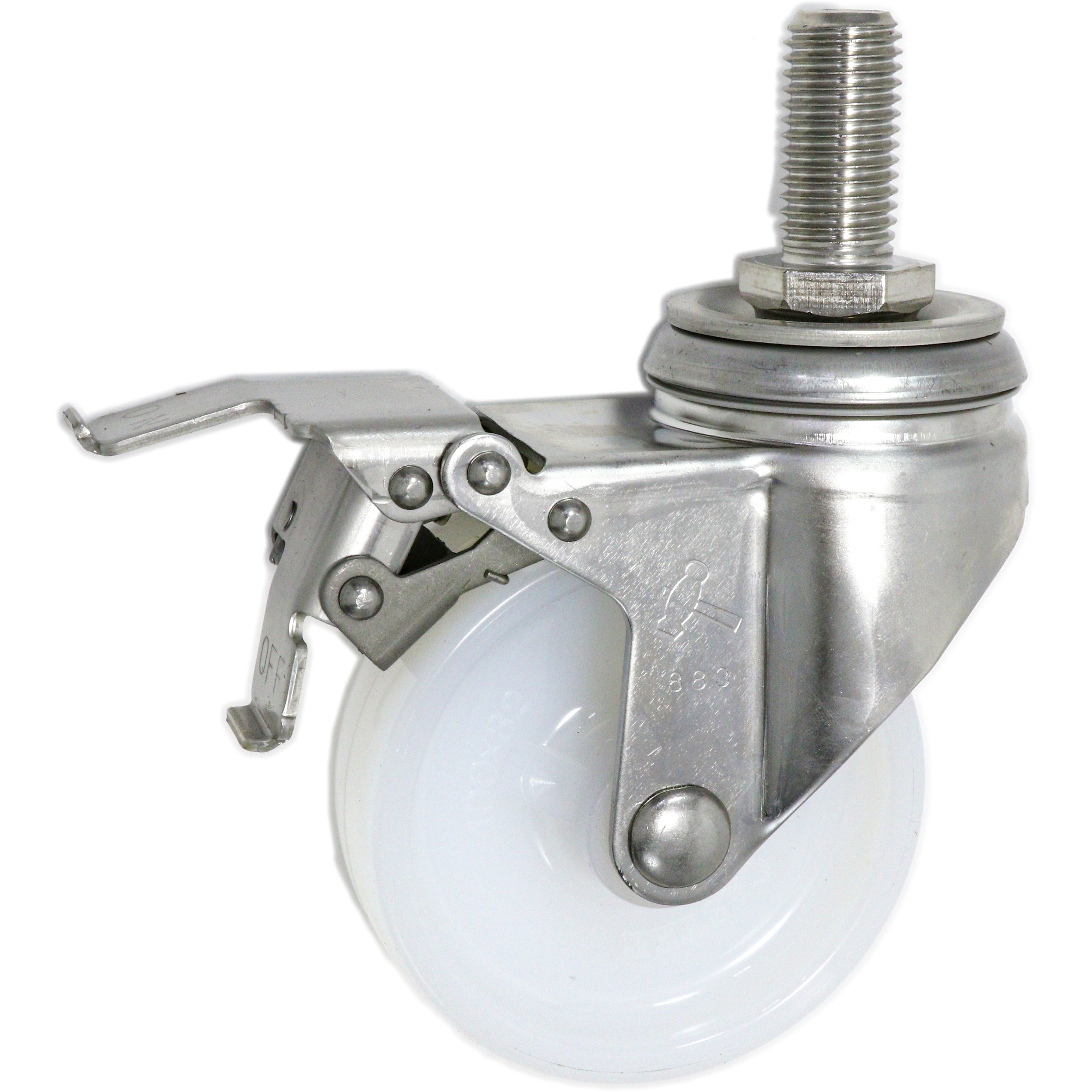 315SA-N100 ステンレスキャスター 315SA・自在車(ナイロン一体車輪)ストッパー付 ハンマーキャスター 単輪 ネジ込み式 車輪径100mm