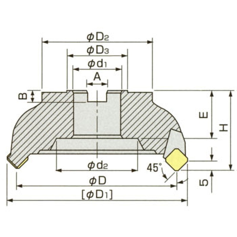 MOLDINO アルファ45フェースミル A45D形 Fig-1 100×63mm A45D-4100R MOLDINO A45D-4125R アルファ45 フェースミル A45D-4125R 1個