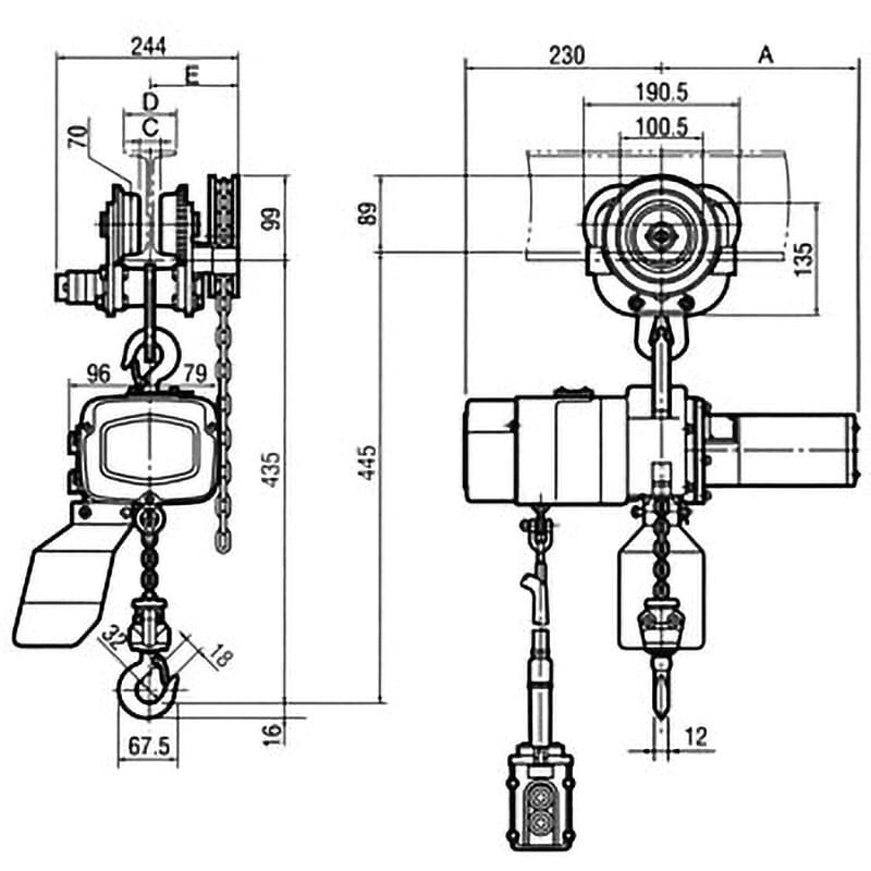 αSG-01 単相(100V)ギヤードトロリー式電気チェーンブロック 象印チェンブロック 上下定速形 揚程3m 荷重0.1t - 【通販モノタロウ】