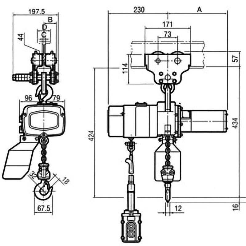 αSP-01 単相(100V)プレーントロリー式電気チェーンブロック 象印チェンブロック 上下定速形 揚程6m 荷重0.1t - 【通販モノタロウ】