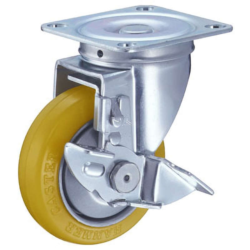 413S-URB125 413S・自在車(ウレタン(B入)車)ストッパー付 ハンマーキャスター ユニクロメッキ仕上 車輪径125mm