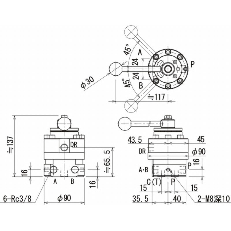 HOV-43T 4方3位置弁 RIKEN(理研機器) 最高使用圧力70MPa