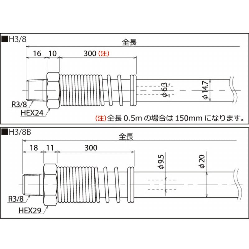 H3/8B-10D 高圧ゴムホース H RIKEN(理研機器) 最高使用圧力70MPa 鉱物