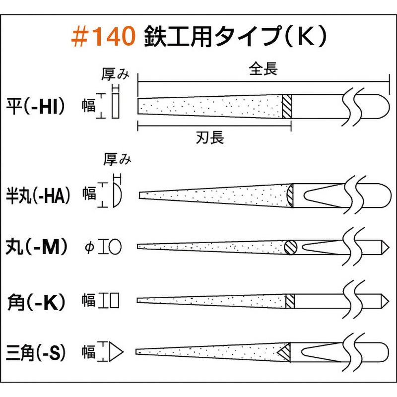 GK-10-HA 鉄工用ダイヤモンドヤスリ 半丸 TRUSCO 柄の形状:平 粒度140