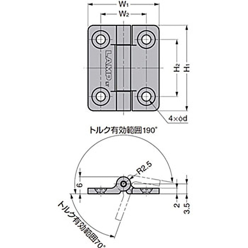 HG-MF08-BL ミニフラットトルクヒンジ HG-MF型 1個 LAMP HG-MF08-BL ミニフラットトルクヒンジ HG-MF型 1個 LAMP