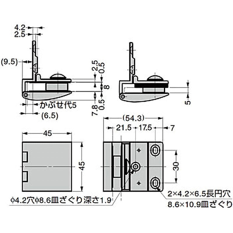 GH-456N-CR ガラス丁番 GH-456N型 かぶせ扉用 LAMP(スガツネ工業) 本体