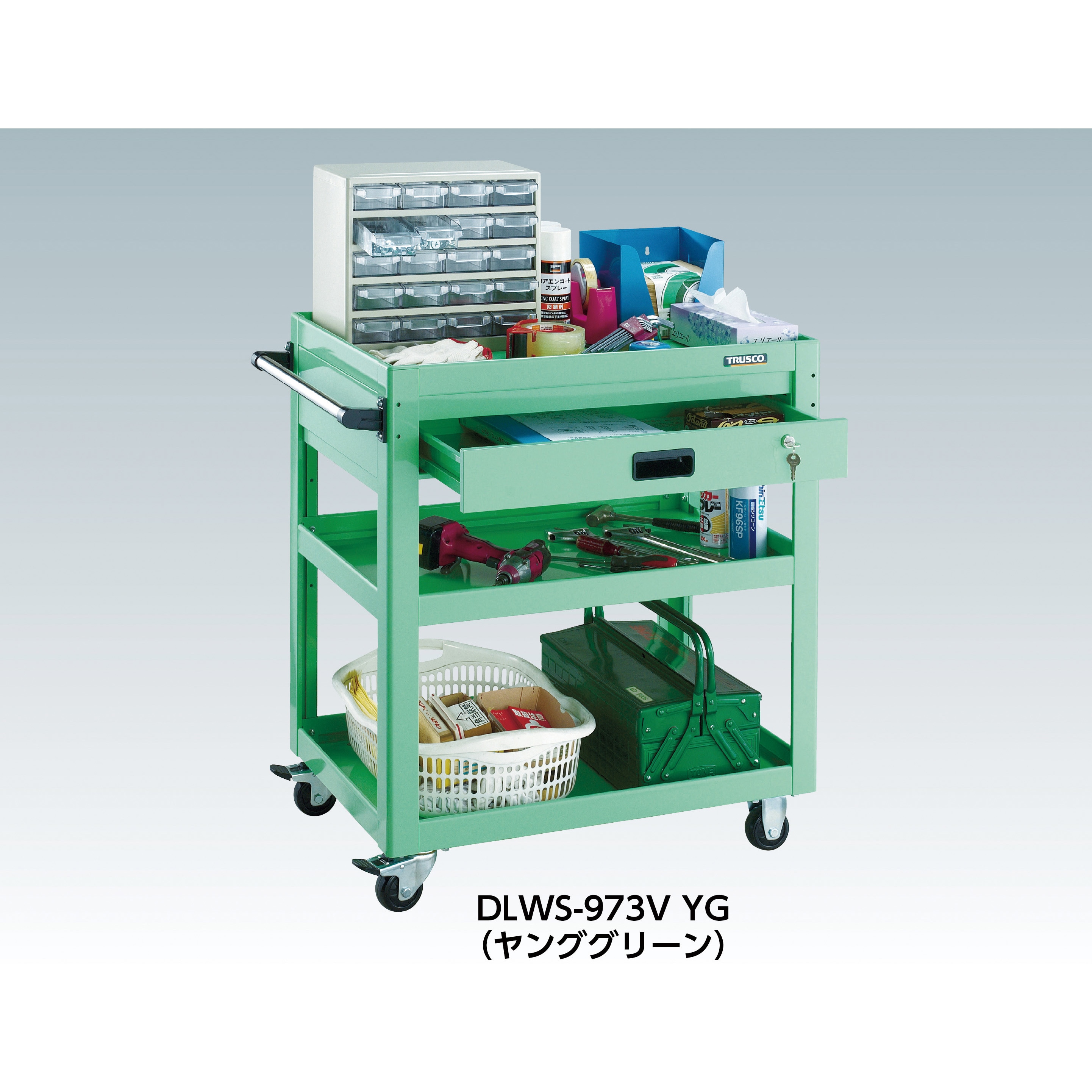 DLWS-963TV-W ツールワゴン ドルフィン TRUSCO 自在×4キャスター 双輪 引出しあり 2段 ホワイト色 奥行400mm高さ925mm  DLWS-963TV-W