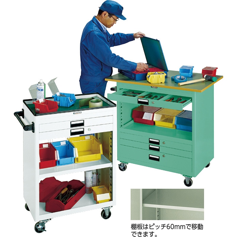 TRUSCO ツールワゴン NTS-504N-W ツールワゴン 引出・扉付 TRUSCO 奥行500mm高さ880mm NTS