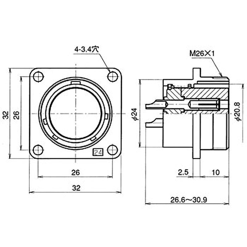 NJC-2410-RF NJCシリーズJIS規格中型メタルコネクタ パネル取付