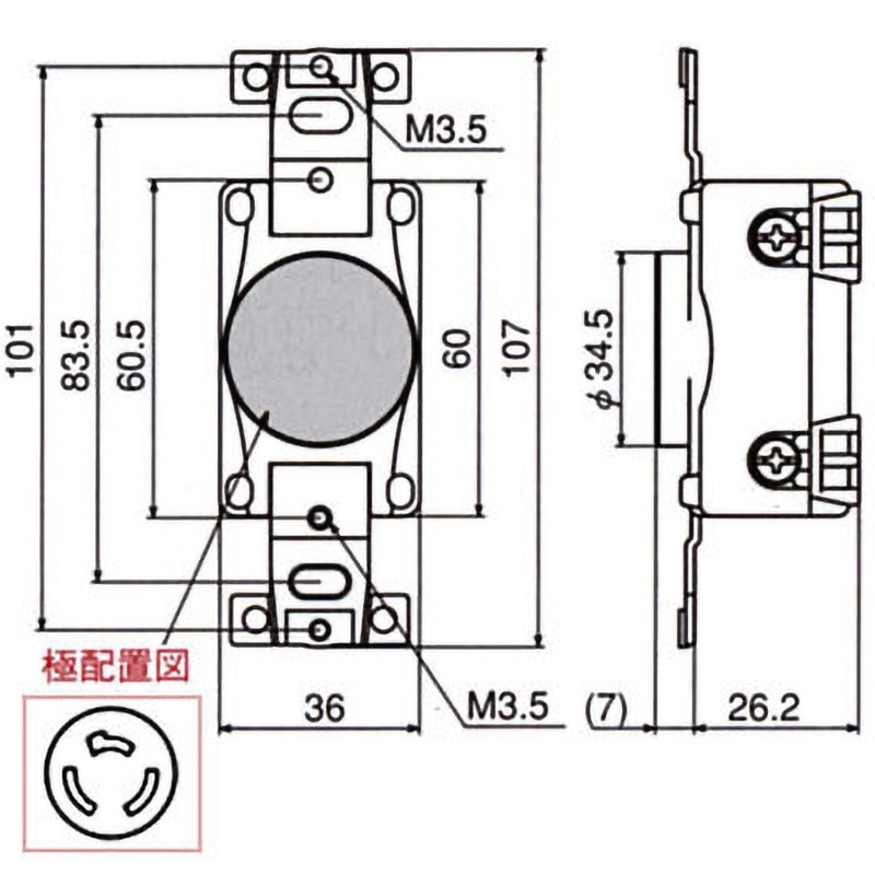 3220 埋込コンセント 引掛形 アメリカン電機 20A 250V 極数3P 長