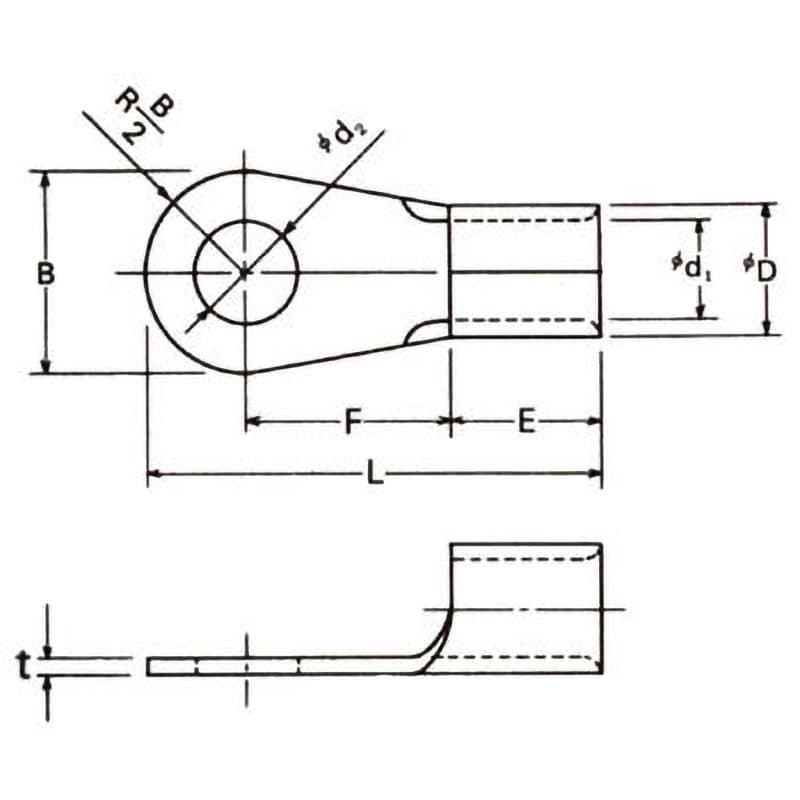 22-8 銅線用裸圧着端子(R型) 冨士端子工業 丸形(R形) 電線抱合範囲16.78～26.66mm<sup>2</sup> 1パック(100個)  - 【通販モノタロウ】