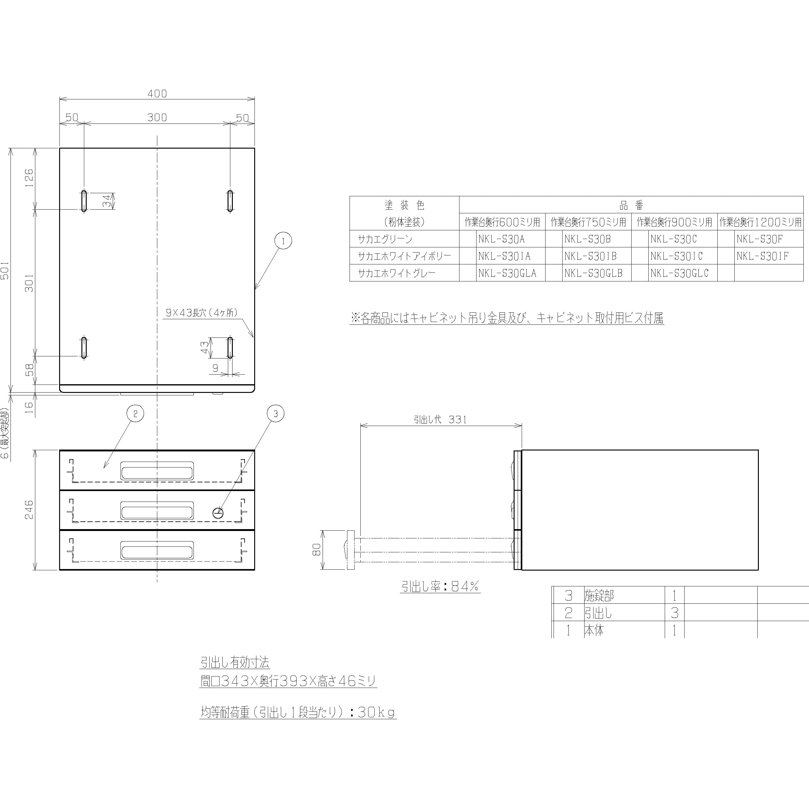NKL-S30B 作業台用オプションNKLキャビネット サカエ グリーン色 NKL-S30B 作業台用オプションNKLキャビネット サカエ グリーン色