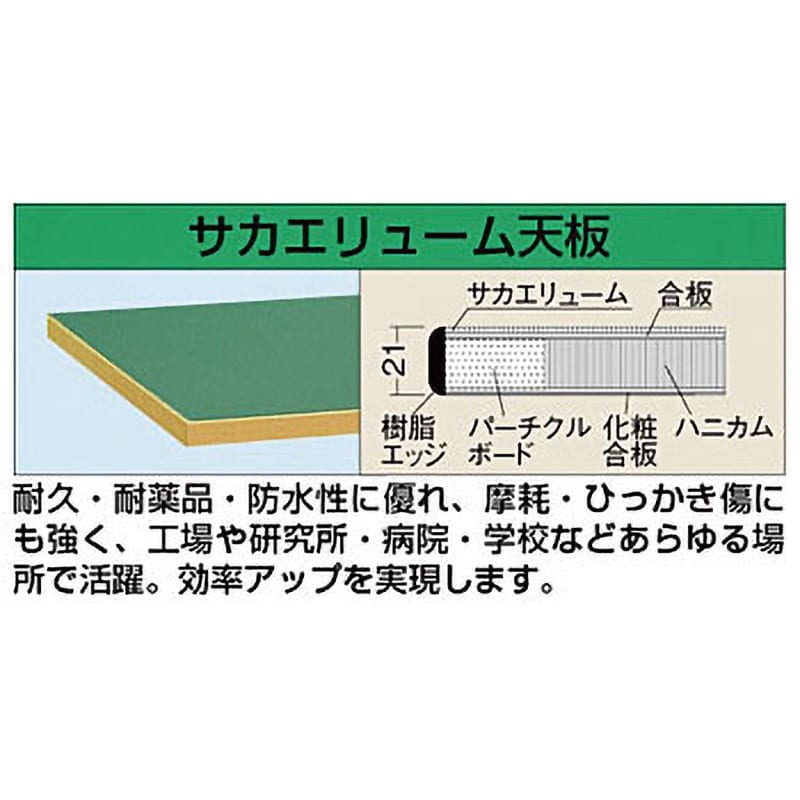 軽量作業台(KHタイプ/耐荷重350kg/サカエリューム天板/H800/固定式) サカエグリーン スチール 間口1200mm奥行750mm KH-49F