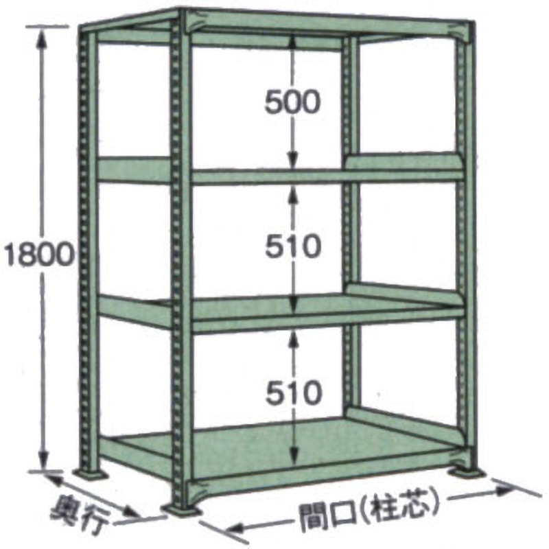 MEF-1144 中軽量棚MEF型 200kg(グリーン) サカエ 単体タイプ スチール