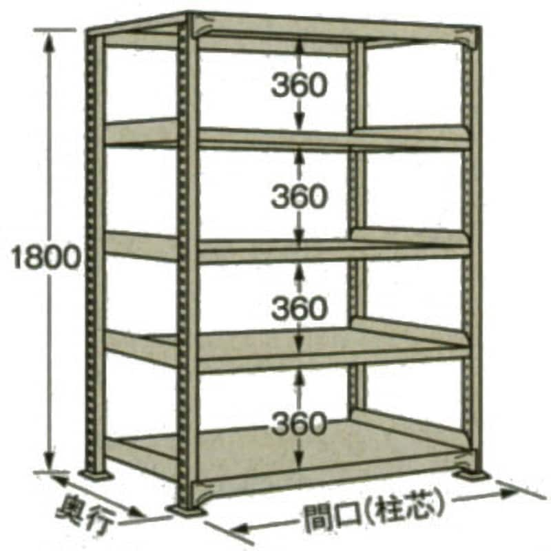 中量棚WG型300kg(ホワイトグレー) 単体タイプ 荷重(kg):2000(棚1連当り) 5段 高さ1800mm奥行600mm WG-1545