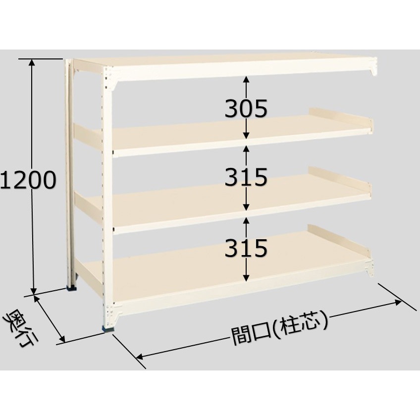 WS1209S04R 中量ラック 150kg WSタイプ 扶桑金属工業 ベージュ色 4段 高さ1200mm  WS1209S04R