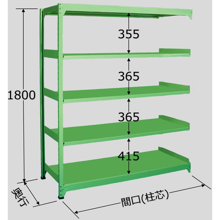 MS1809S05R 中量ラック 150kg MSタイプ 扶桑金属工業 グリーン色 高さ1800mm  MS1809S05R