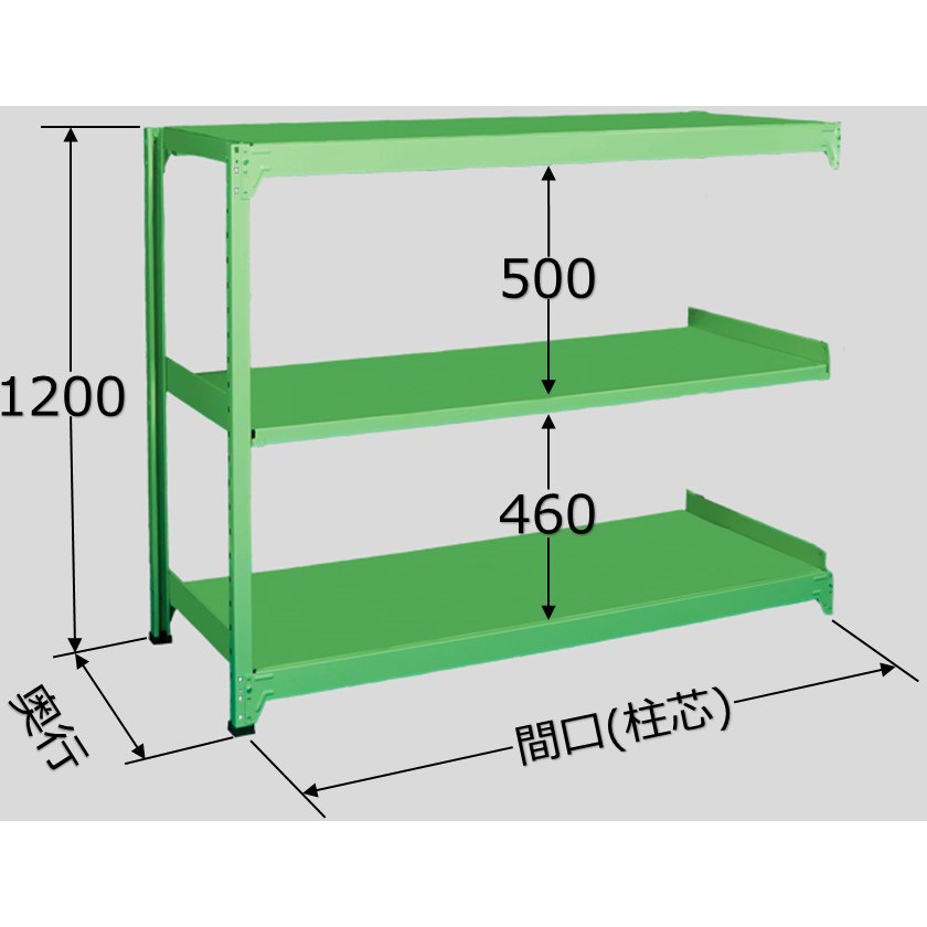 ML1209M03R 中量ラック 250kg MLタイプ 扶桑金属工業 スチール グリーン色 3段 高さ1200mm  ML1209M03R