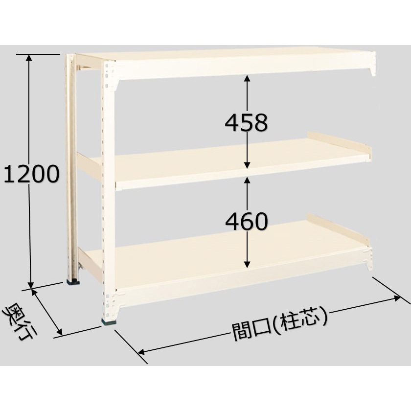 WM1209M03R 中量ラック 500kg WMタイプ 扶桑金属工業 スチール ベージュ色 3段 高さ1200mm  WM1209M03R