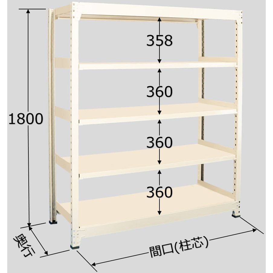 WG1818K05T 中量ラック 300kg WGタイプ 扶桑金属工業 スチール アイボリー色 荷重(kg):1500/棚1間口当り 高さ1800mm 奥行900mm WG1818K05T - 【通販モノタロウ】