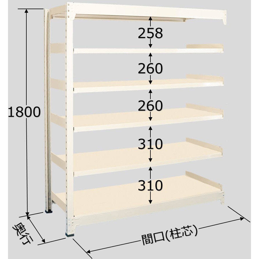 WM1809M06R 中量ラック 500kg WMタイプ 扶桑金属工業 ベージュ色 6段 高さ1800mm  WM1809M06R