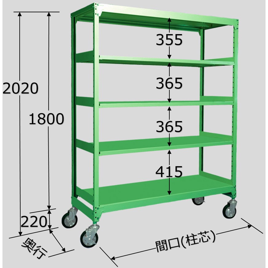 MKS1815L05U 中量キャスターラック 40支柱タイプ MKSタイプ 扶桑金属工業 棚段数:天地5段 均等耐荷重120kg/段 幅1490mm高さ1800mm  MKS1815L05U
