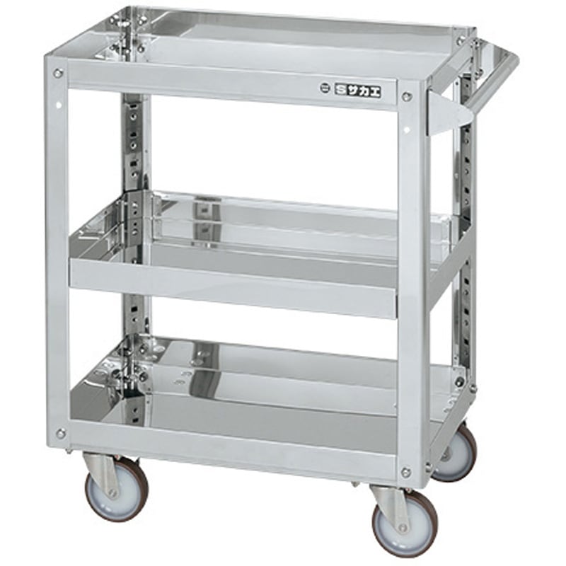 SAP3-9073SNUJ ステンレススーパーワゴン(SUS304/ナイロンウレタン車/プレート式キャスター) サカエ 間口900mm奥行600mm高さ740mm  SAP3-9073SNUJ