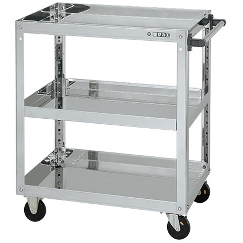 SAP4-7583DC ステンレススーパーワゴン(SUS430/導電性ゴム車/プレート式キャスター) サカエ 間口750mm奥行500mm高さ880mm  SAP4-7583DC