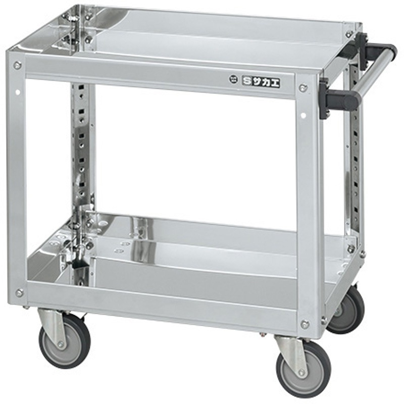 SAP4-6062E ステンレススーパーワゴン(SUS430/エラストマー車/プレート式キャスター) サカエ 2段 間口600mm奥行400mm高さ600mm  SAP4-6062E