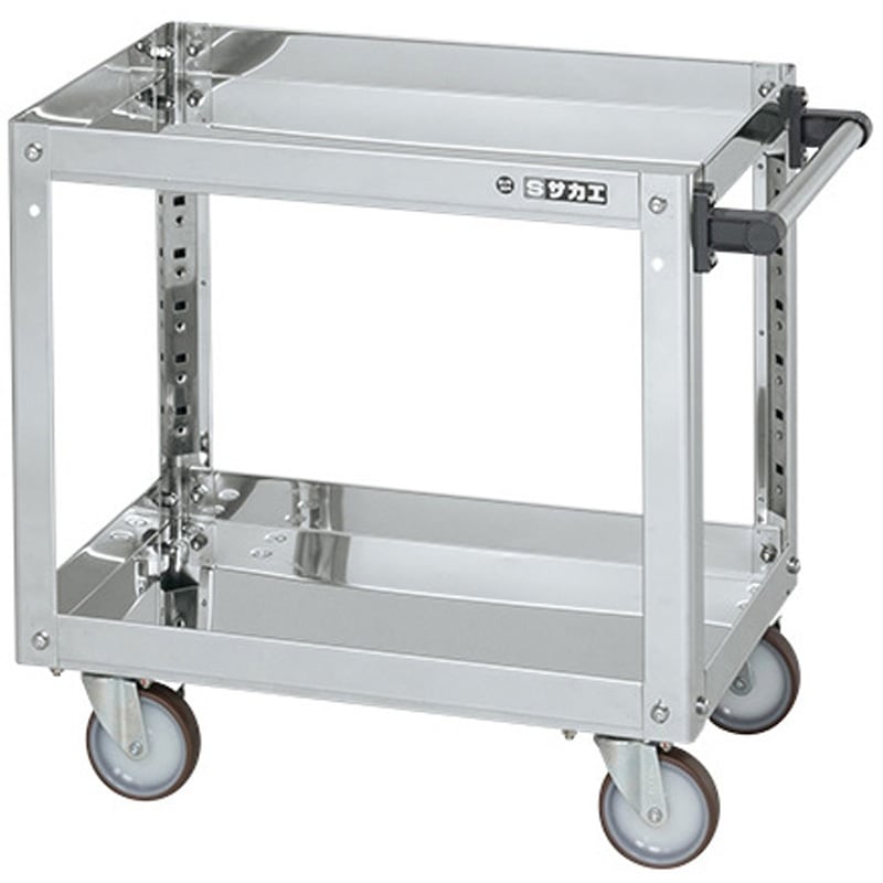 SAP4-6062NU ステンレススーパーワゴン(SUS430/ナイロンウレタン車/プレート式キャスター) サカエ 2段 間口600mm奥行400mm高さ600mm  SAP4-6062NU