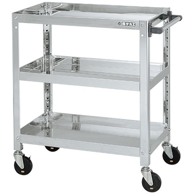 SAS4-7483DC ステンレススーパーワゴン(SUS430/導電性ゴム車/ねじ込み式キャスター) サカエ 間口750mm奥行450mm高さ880mm  SAS4-7483DC