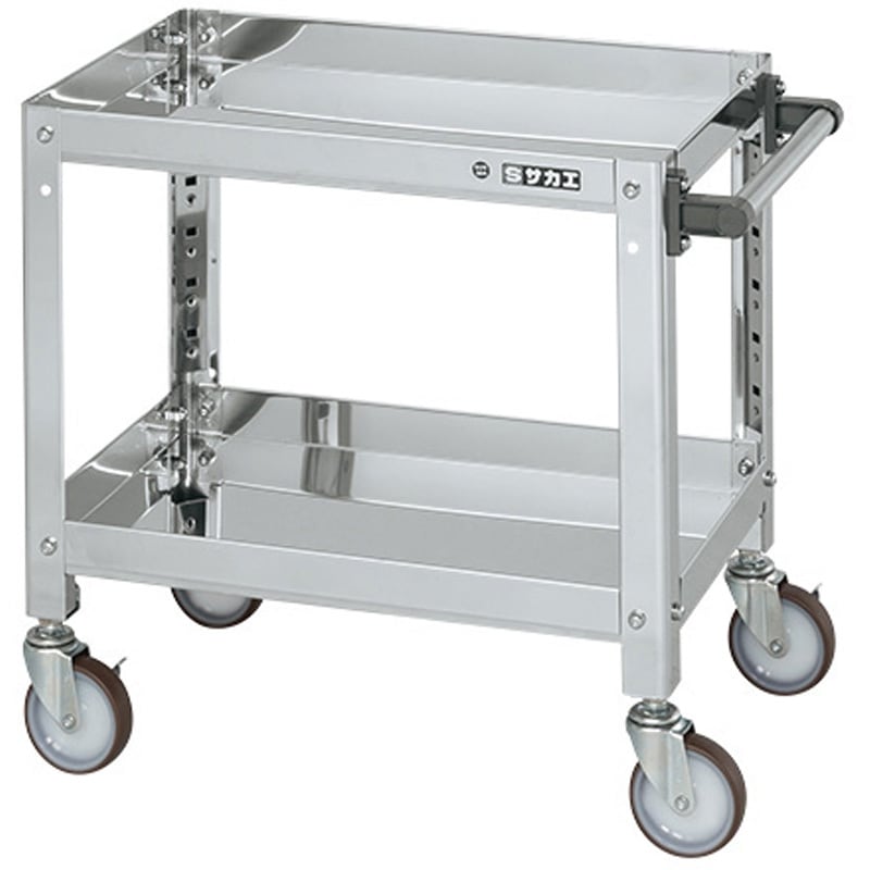 SAS4-6062NU ステンレススーパーワゴン(SUS430/ナイロンウレタン車/ねじ込み式キャスター) サカエ 2段 間口600mm奥行400mm高さ600mm  SAS4-6062NU