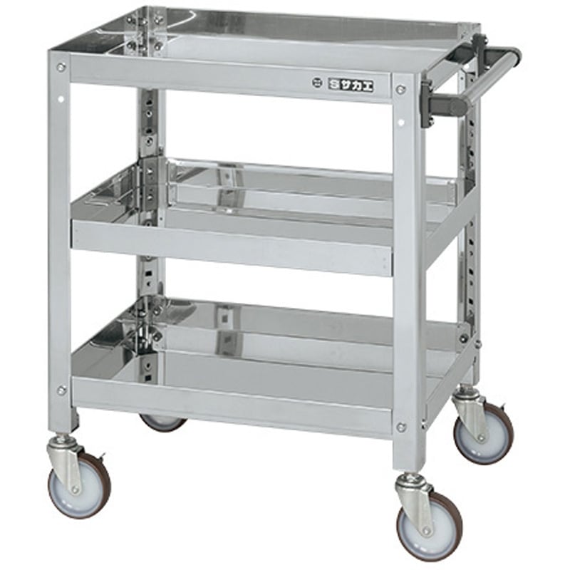 SAS4-6073NU ステンレススーパーワゴン(SUS430/ナイロンウレタン車/ねじ込み式キャスター) サカエ 間口600mm奥行400mm高さ740mm  SAS4-6073NU