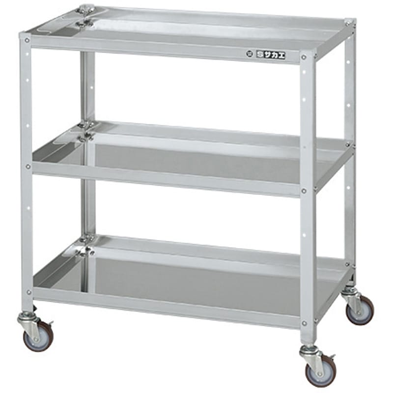 SR3-75803NU ステンレススペシャルワゴン(SUS304/ナイロンウレタン車) サカエ 間口750mm奥行500mm高さ800mm  SR3-75803NU 44,837円