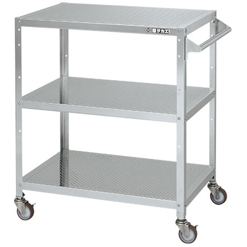 SR3-7583TPNU ステンレススペシャルワゴン(SUS304/ナイロンウレタン車/パンチング仕様) サカエ 間口750mm奥行500mm高さ880mm  SR3-7583TPNU