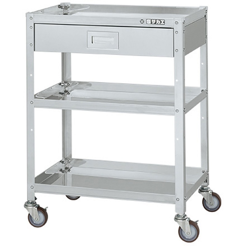 SR4-60803ANU ステンレススペシャルワゴン(SUS430/ナイロンウレタン車/引出付) サカエ 間口600mm奥行400mm高さ800mm  SR4-60803ANU