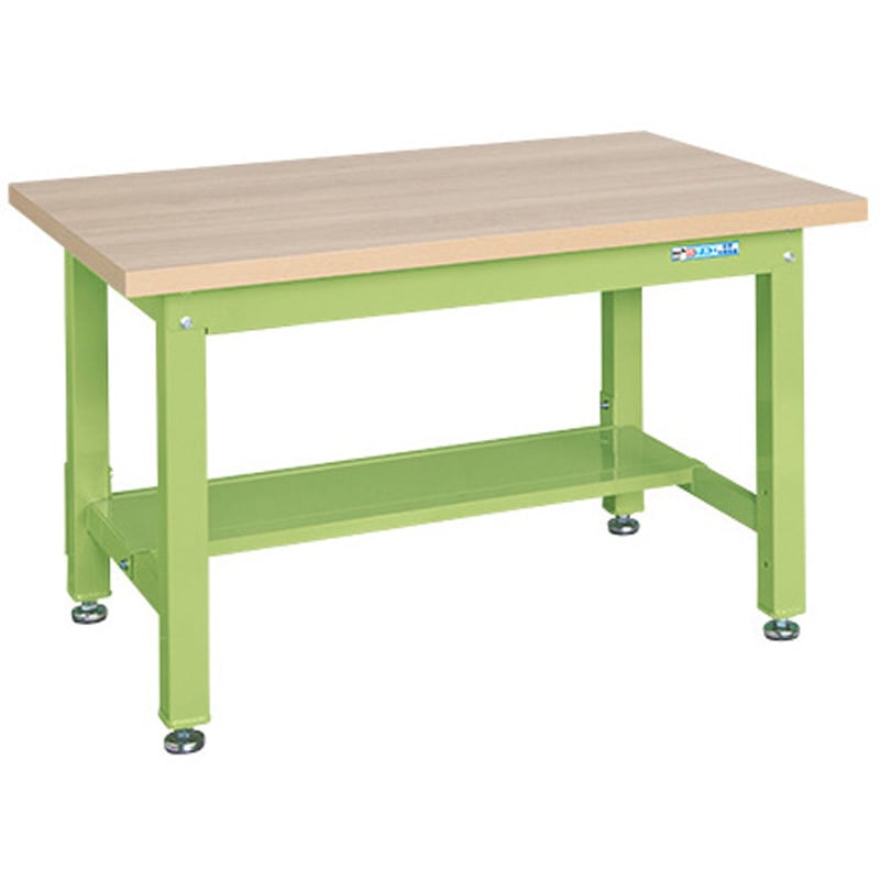 KWM-128T 重量作業台 KWタイプ(中板1枚付) サカエ 荷重2000kg メラミン天板製天板 木目 対応 サカエグリーン 間口1200mm奥行800mm高さ740mm  KWM-128T