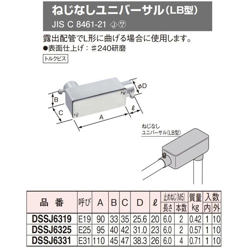 DSSJ6319 ステンレスねじなしユニバーサル 1個 Panasonic(パナソニック
