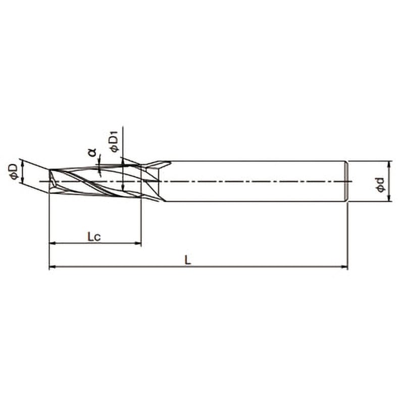 TPDS 6×4°×75×25 コバルトハイステーパエンドミル 2刃 ショート TPDS 1
