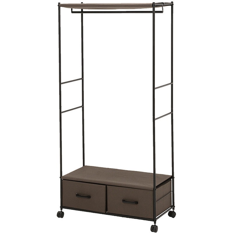 KHR-3157BR シンプルハンガーラック 引出し2杯 幅75cm 萩原 ブラウン色  1台(1台) KHR-3157BR