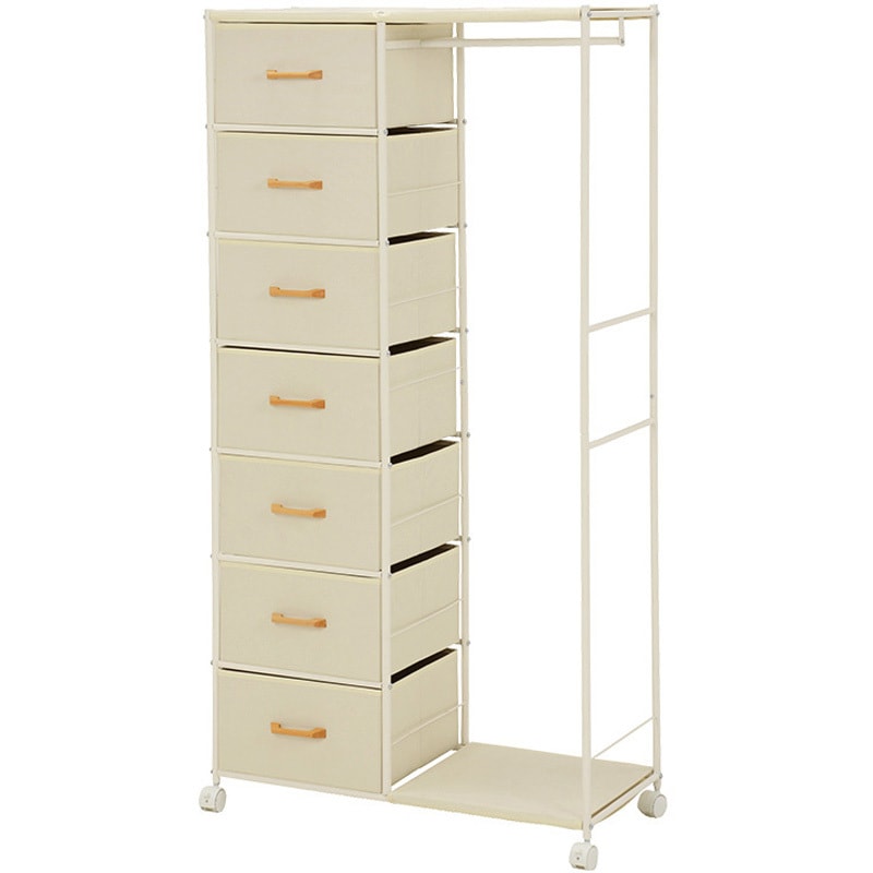 KHR-3158WH シンプルハンガーラック 引出し7杯 幅80cm 萩原 ホワイト色  1台(1台) KHR-3158WH